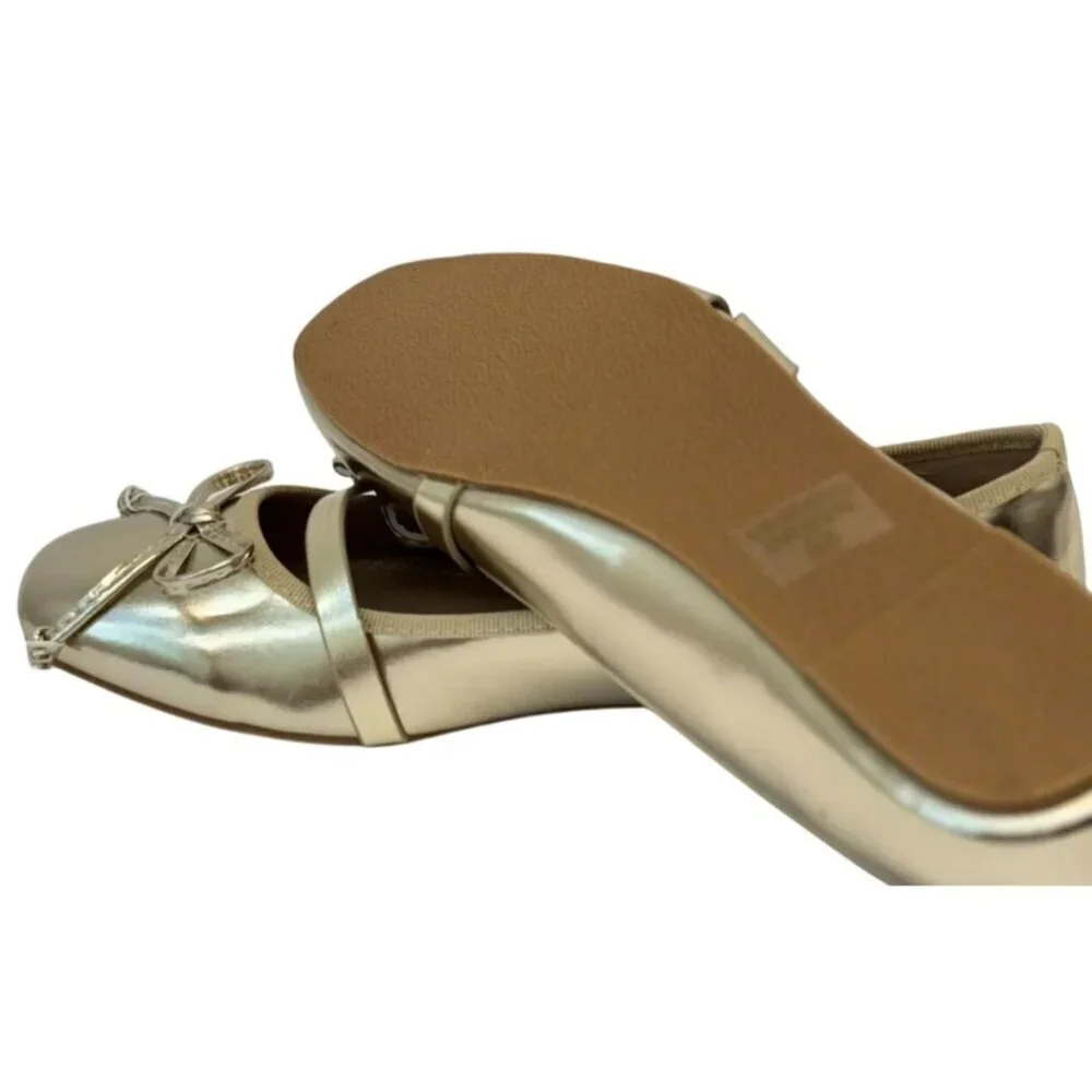 CHASE + CHLOE / Fergie-1/ Metallic Gold Ballet / Flats / With Bow Detail
